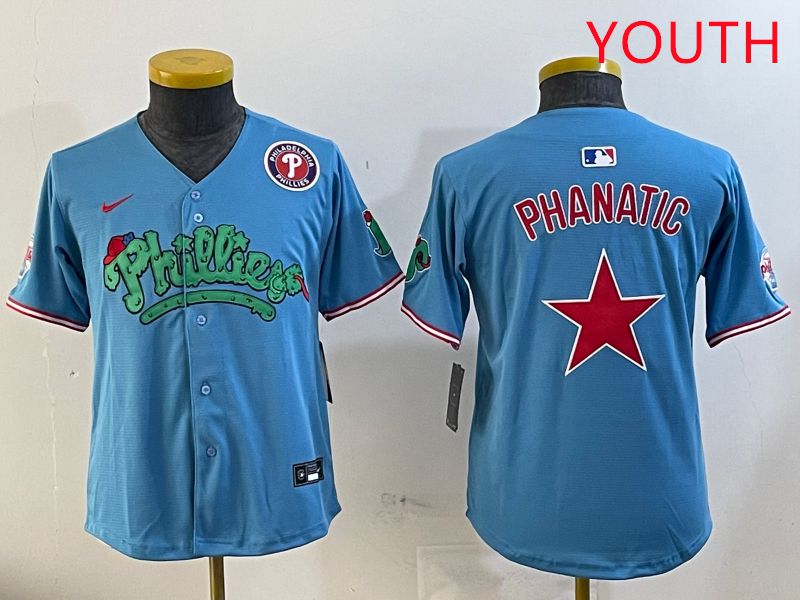 Youth Philadelphia Phillies Blank Light Blue Four generations joint name 2025 Nike MLB Jersey style 2